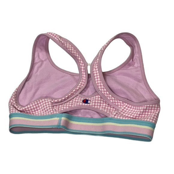 Champion Intimates Womens Active Sports Bra Medium Pink Gingham Logo Racer Back - Picture 2 of 8